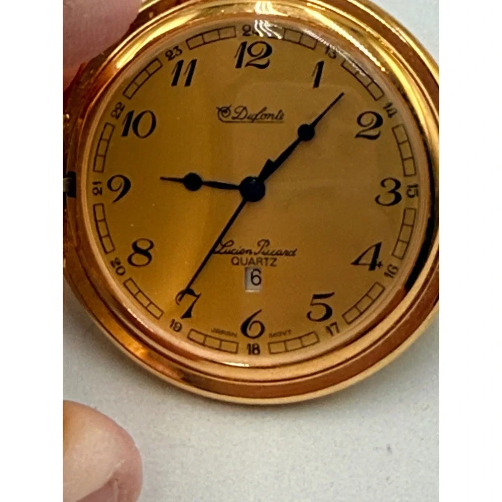 Lucien Piccard Pocket Watch Men Gold Tone Dufonte Quartz Date Hunter